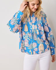 Antique Vases - On a Whim Blouse - Blue Sky