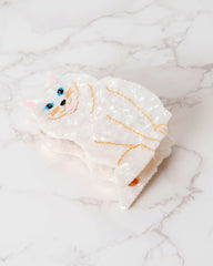 White - Hand Painted Persian Cat Claw Hair Clip - Solar Eclipse