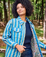 Bold Stripe - Quilted Jacket - Blue Sage