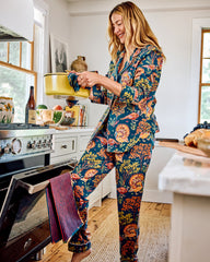 Turkey Trot - Petite Lightweight Flannel Long PJ Set - Midnight Navy