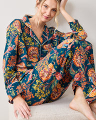 Turkey Trot - Lightweight Flannel Long PJ Set - Midnight Navy