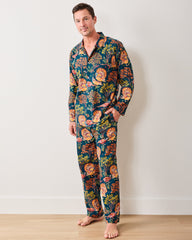 Turkey Trot - Lightweight Flannel Men's Long PJ Set - Midnight Navy