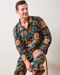 Turkey Trot - Lightweight Flannel Men's Long PJ Set - Midnight Navy