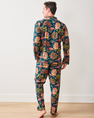 Turkey Trot - Lightweight Flannel Men's Long PJ Set - Midnight Navy