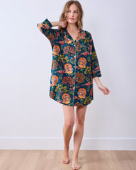 Turkey Trot - Lightweight Flannel Sleep Shirt - Midnight Navy