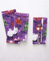 Halloween House Cats - Dinner Napkins Set Of 4 - Purple Tonic