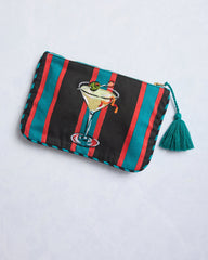 Blinis & Martinis - Embroidered Pouch - Mid Century Blue