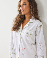 Martini Hour - Embroidered Long PJ Set - Cloud