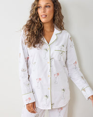 Martini Hour - Embroidered Long PJ Set - Cloud