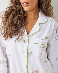 Martini Hour - Embroidered Long PJ Set - Cloud