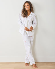 Martini Hour - Embroidered Long PJ Set - Cloud