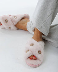 Limlim - Sheepskin Slippers with Rhinestone - Light Pink