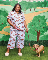 Dachshund Date - Short Sleeve Cropped Pants Set - Pale Blue