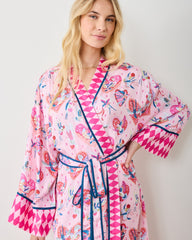 Swooning Sparrows - Eco Satin Robe - Pink Petal