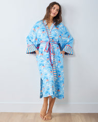 When Pigs Fly - Eco Satin Robe - Pale Blue