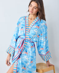 When Pigs Fly - Eco Satin Robe - Pale Blue