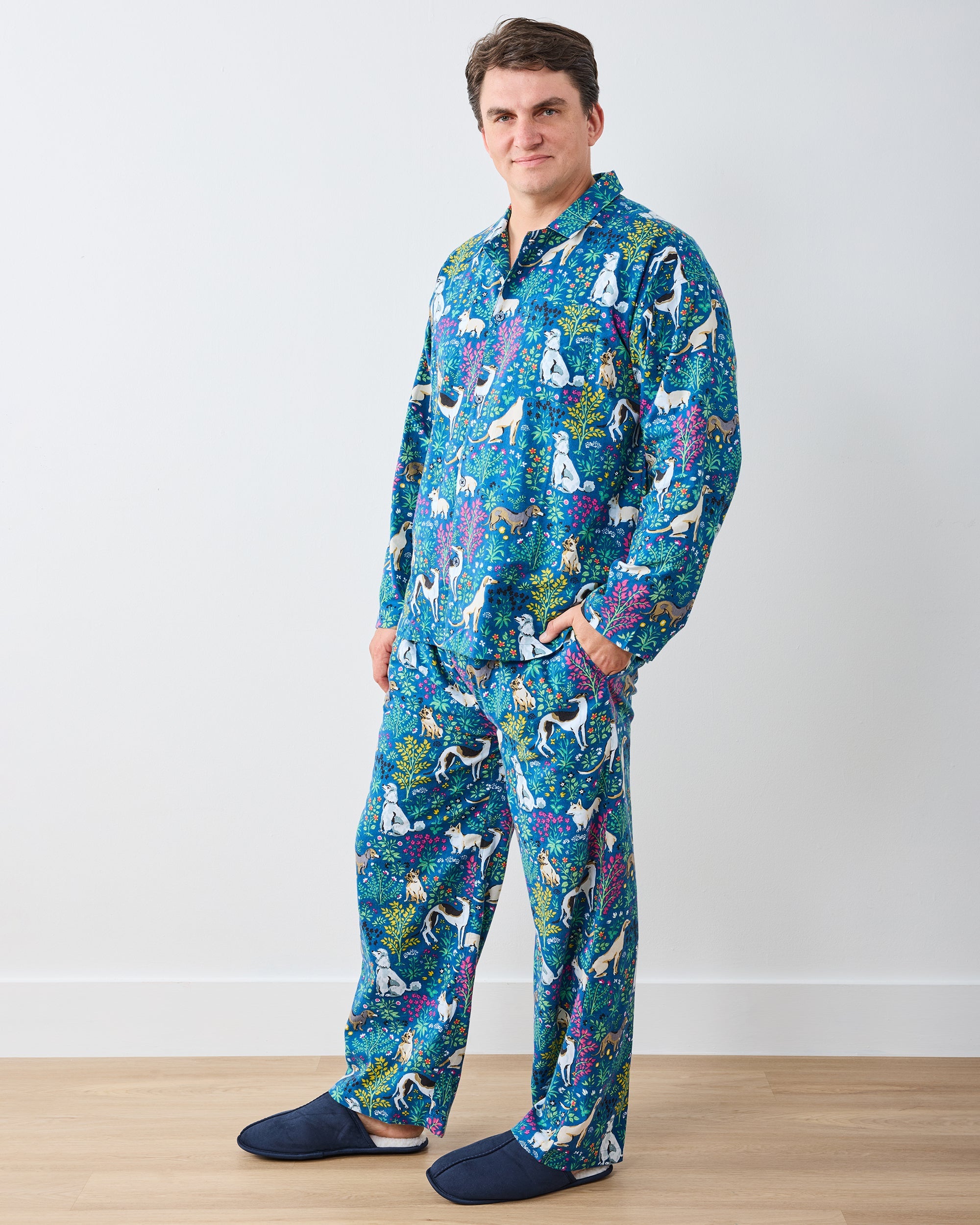 Must Love Dogs - Men's Lightweight Flannel Long PJ Set - Indigo