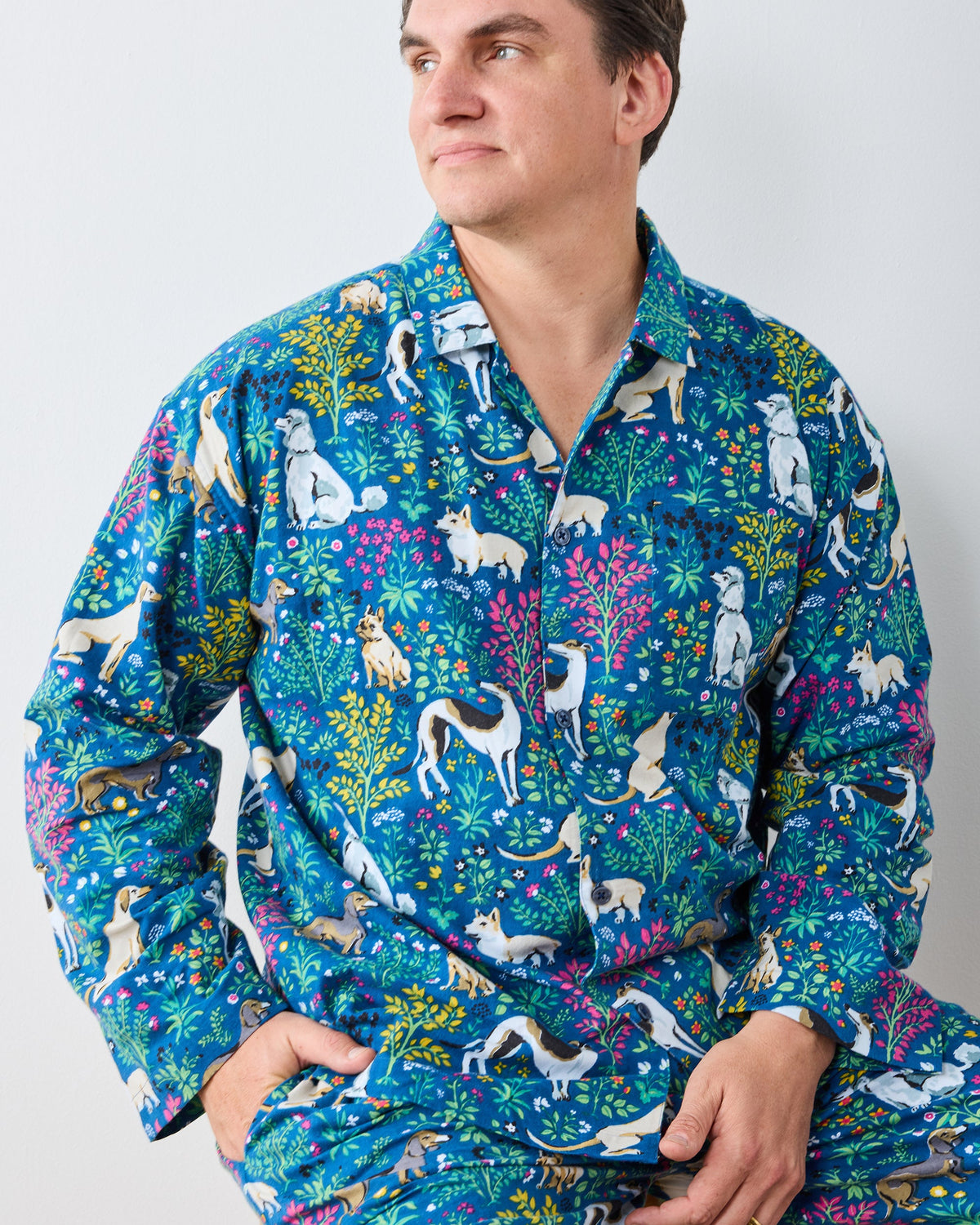 Must Love Dogs - Men's Lightweight Flannel Long PJ Set - Indigo